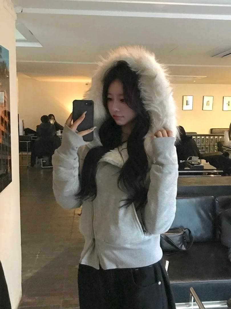 ゆずさん専用 ファータッチフーディーライダースジャケット　グレー