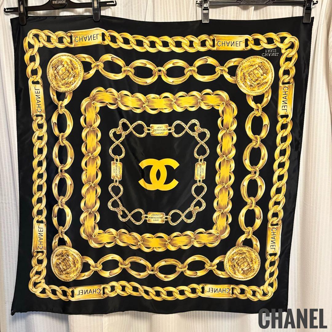 【kay】シャネル スカーフ ココマーク チェーン シルク ブラック