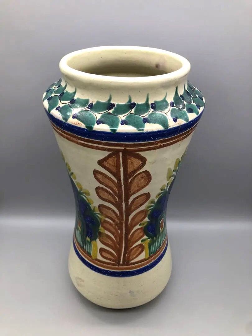 メキシコグアナファト焼ボタニカル柄ビンテージ花瓶陶器三越デパート直輸入伝統工芸品