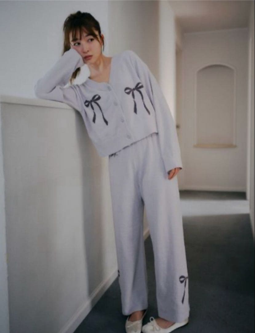 ジェラートピケ❤︎ウサギオンライン限定❤︎リボンジャガードカーディガン＆ロングパンツ