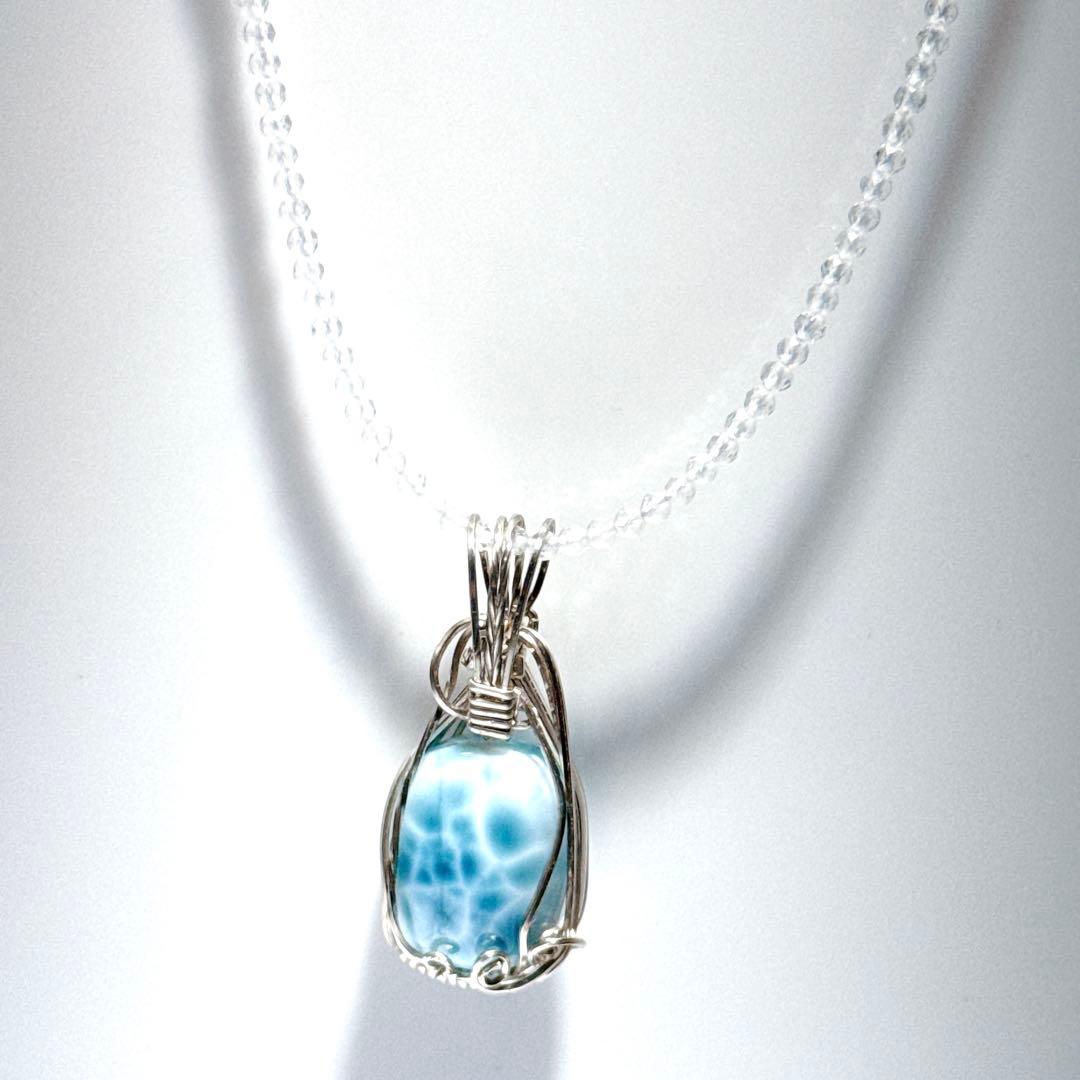 ワイヤーラリマーペンダントホワイトトパーズネックレスNO25-1819