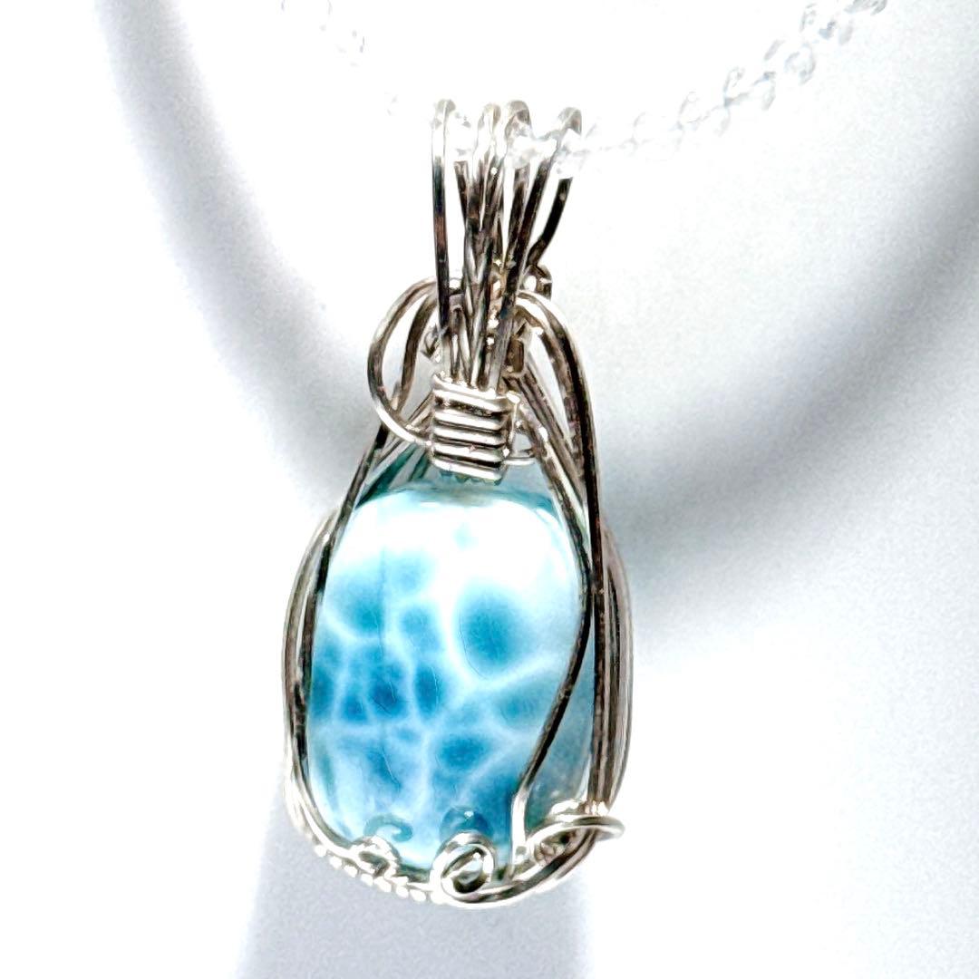 ワイヤーラリマーペンダントホワイトトパーズネックレスNO25-1819