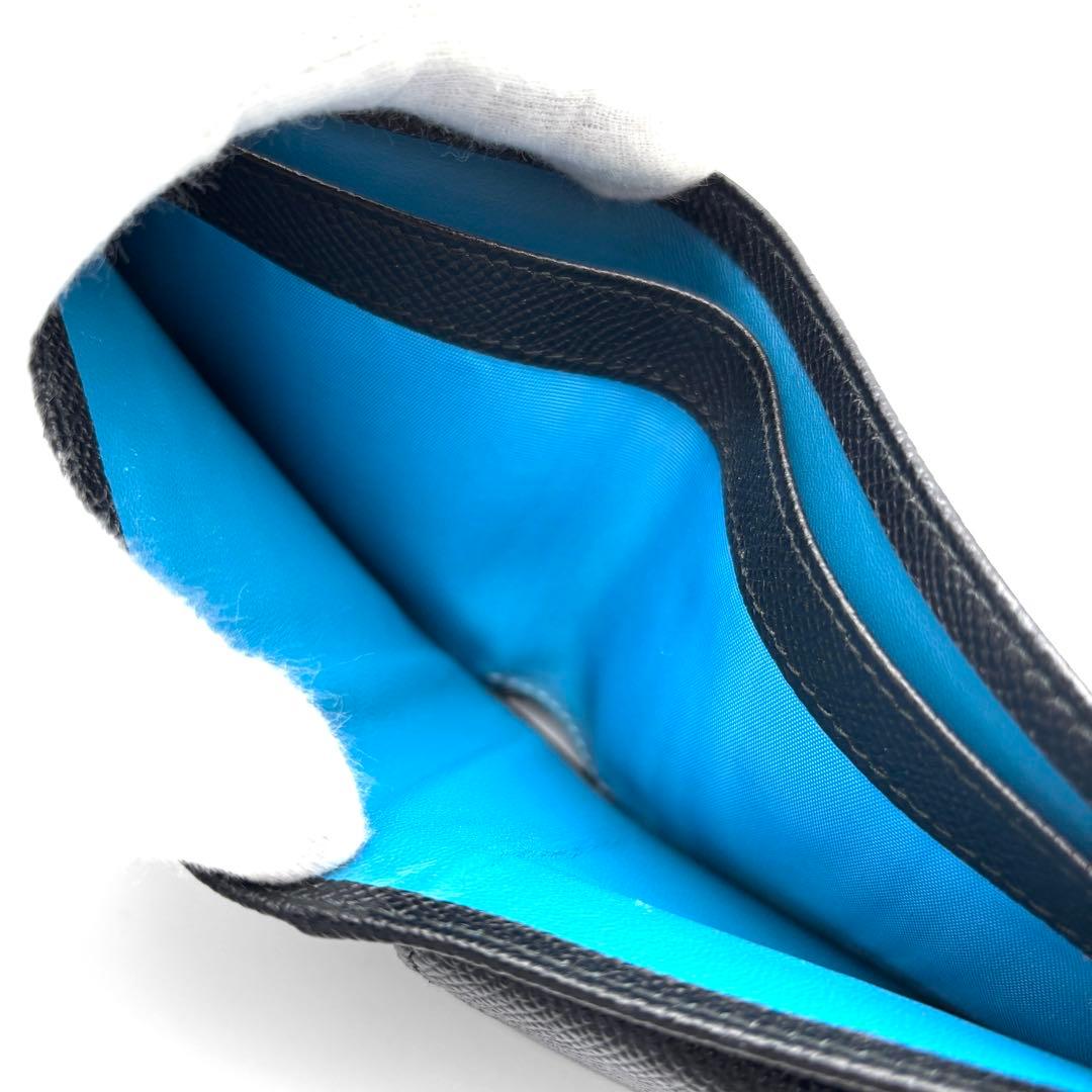 美品 ブルガリ ビーゼロワン 二つ折り財布 ロゴ金具 レザー バイカラー 黒 青