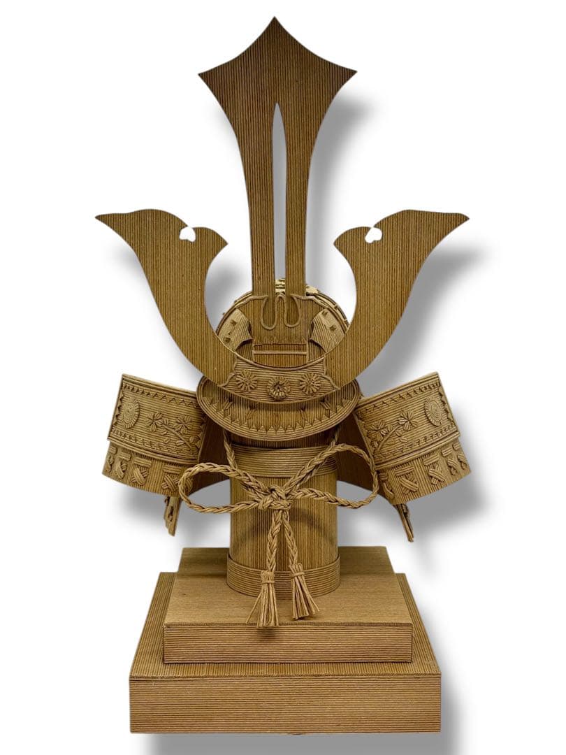 #紙製 クラフト兜飾り 手作り紙兜飾り 台付き