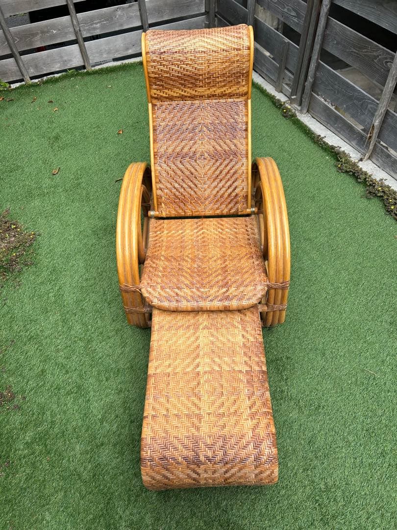 アンティーク ラタンチェア／リクライニング ロッキングチェア籐製（祖父母譲受品）