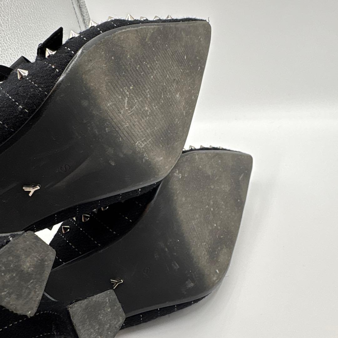 極美品YELLO ブラック レースアップヒール　Ｓサイズ