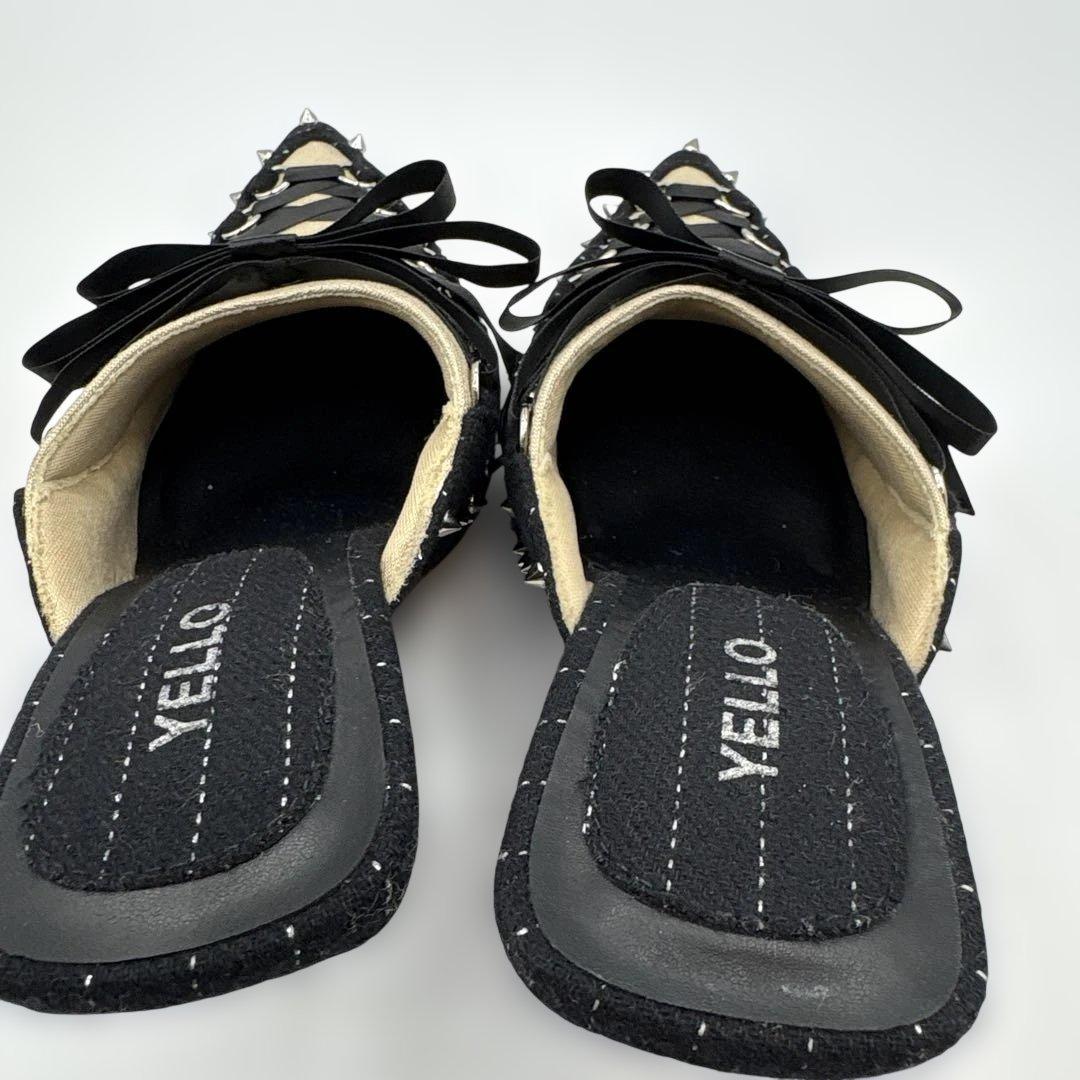 極美品YELLO ブラック レースアップヒール　Ｓサイズ