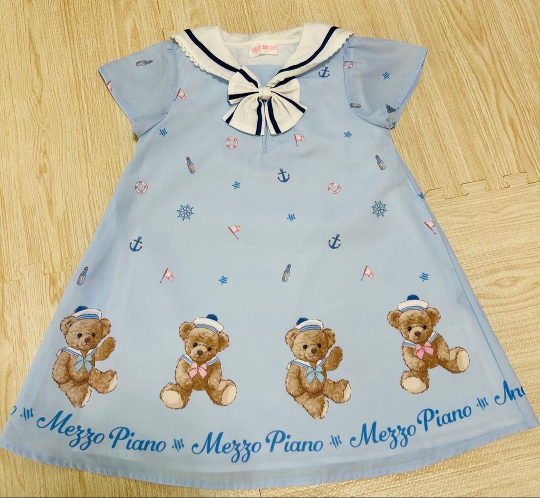 ✨極美品✨メゾピアノ mezzo piano 水色 くまさん マリン ワンピース