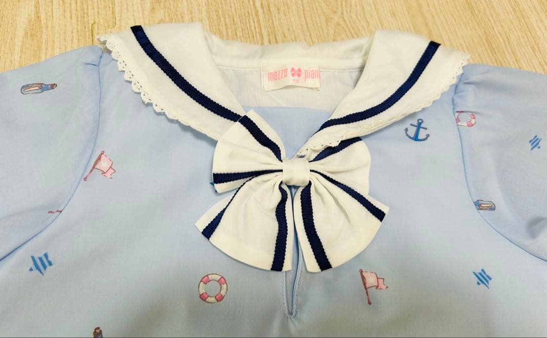 ✨極美品✨メゾピアノ mezzo piano 水色 くまさん マリン ワンピース