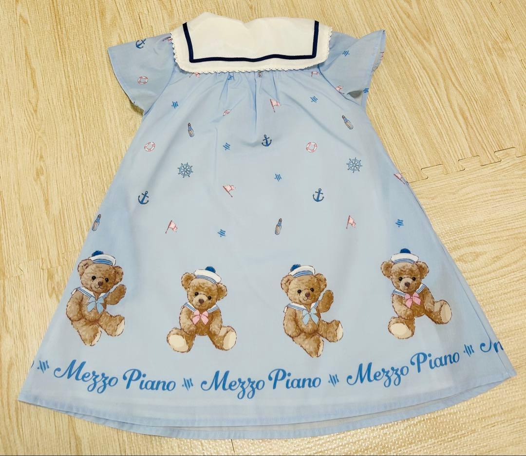✨極美品✨メゾピアノ mezzo piano 水色 くまさん マリン ワンピース