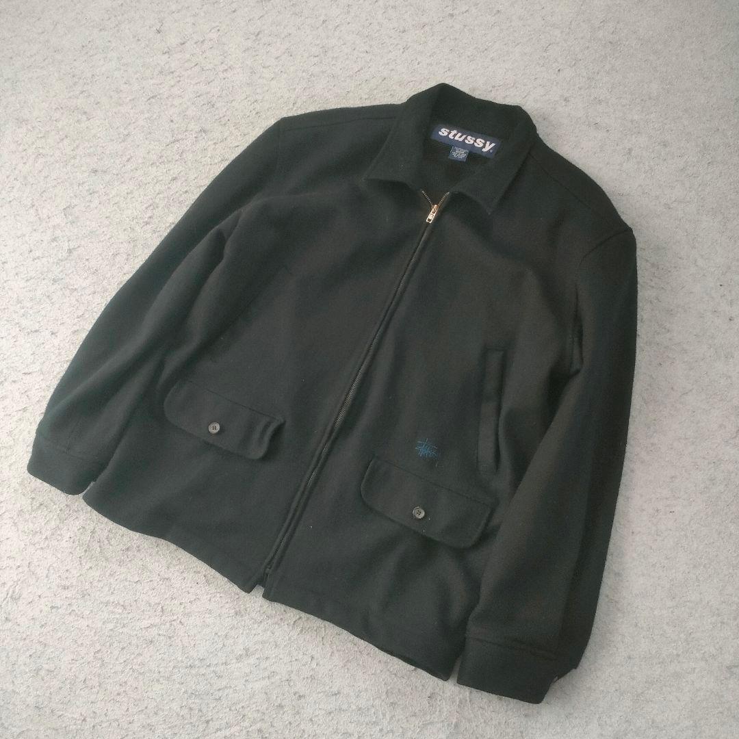 Stussy ウール ジャケット ブラック 刺繍ロゴ sports 90s