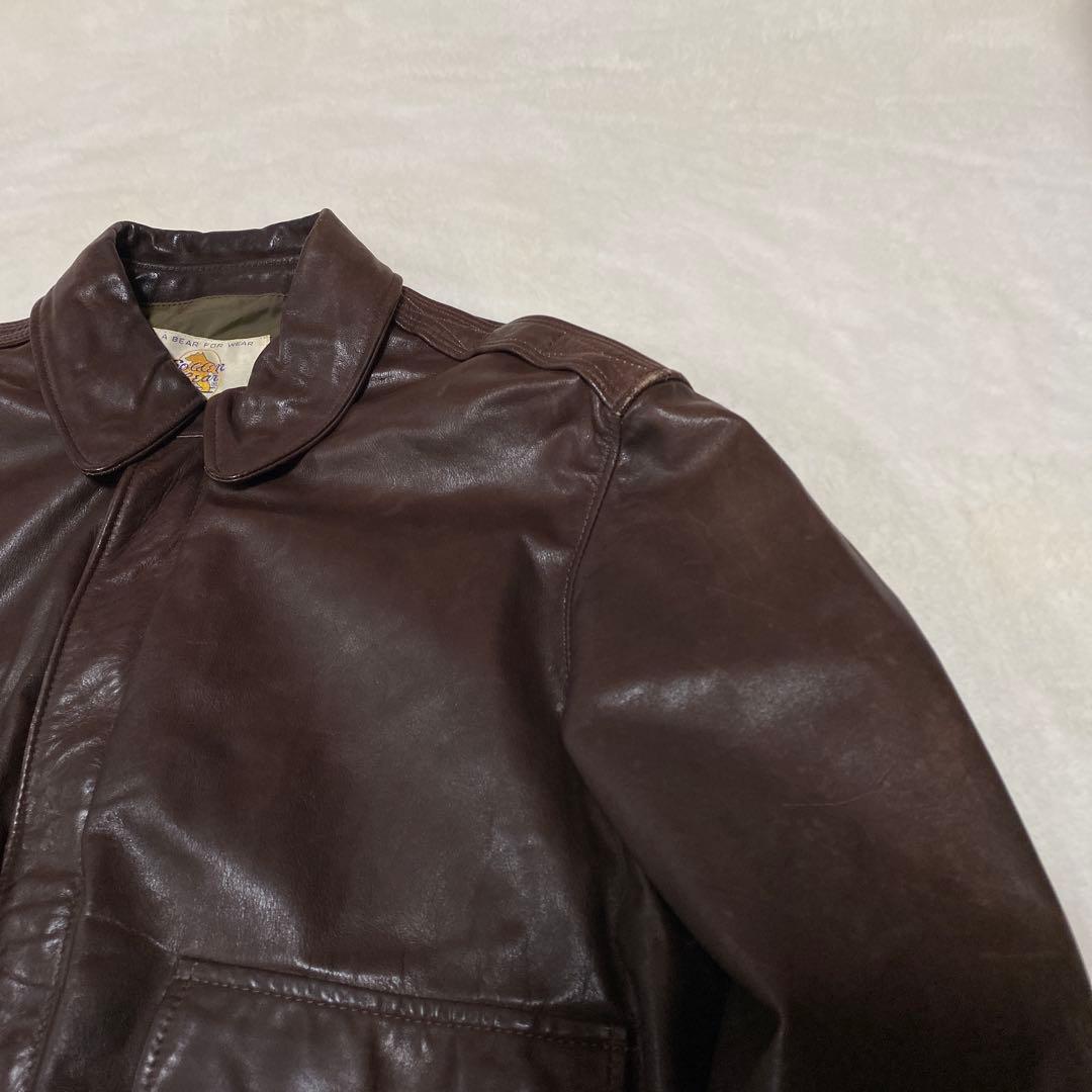USA製　80s リアルレザー ヴィンテージ A-2 レザージャケット 茶 42
