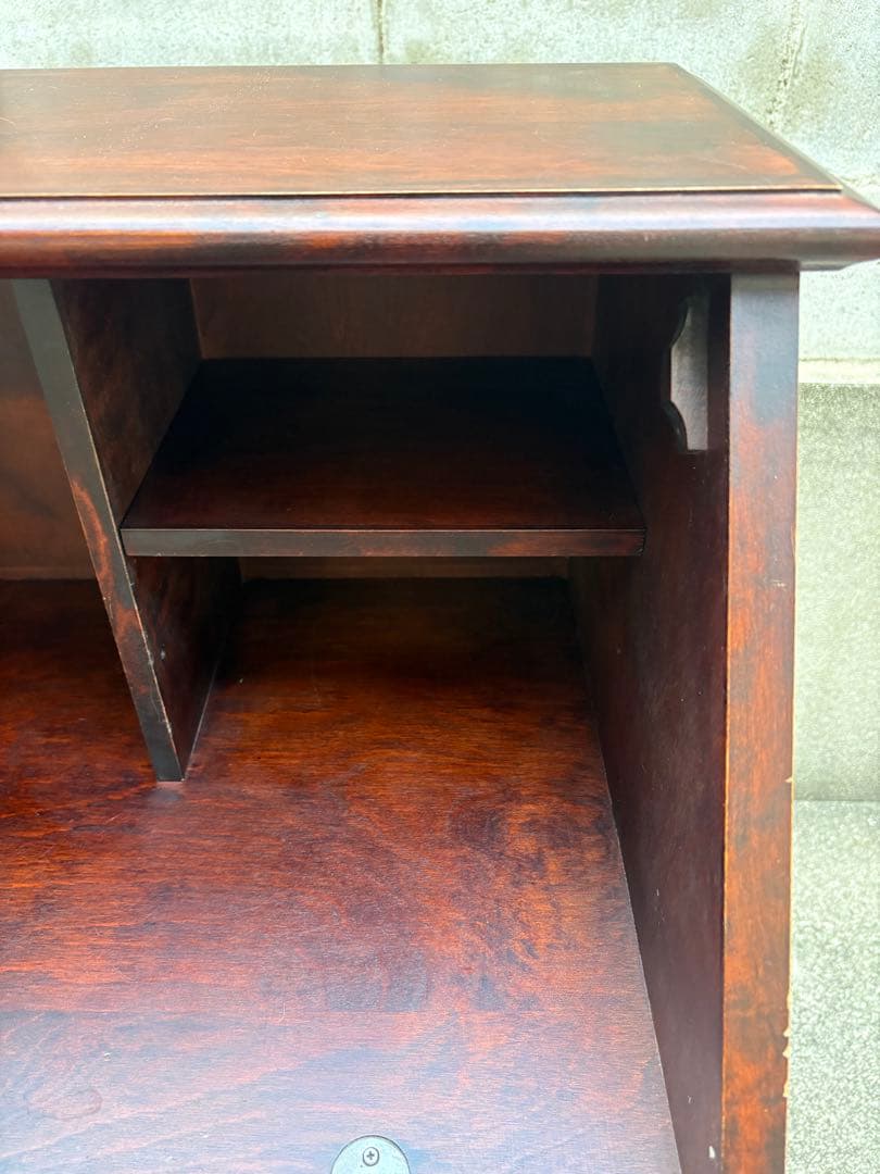 【長野松本民芸家具】天然木ライティングビューロー ダークブラウン　デスクチェスト