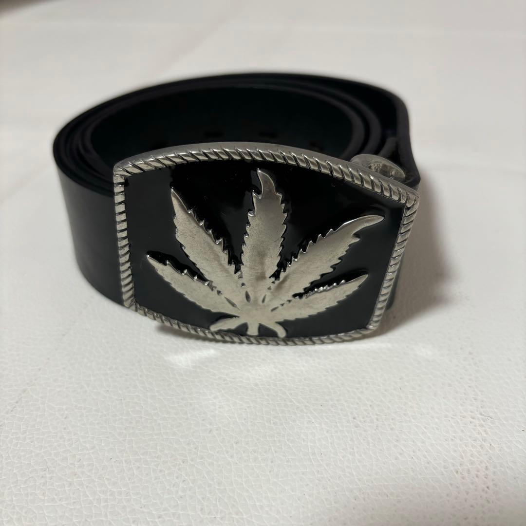 ルシアンペラフィネ ベルト ヘンプ リーフバックル付きベルト 黒