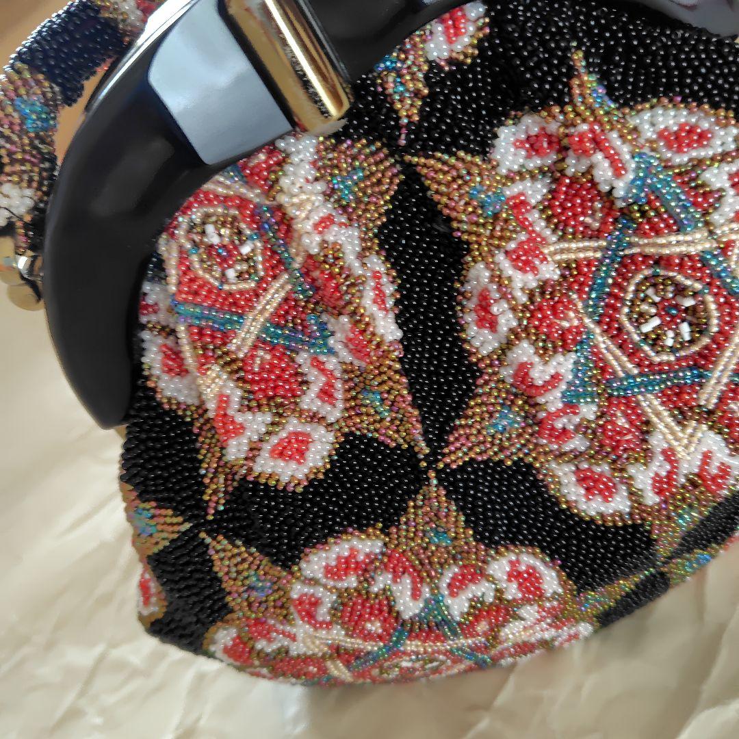 ビーズ刺繍　幾何学柄ハンドバッグ