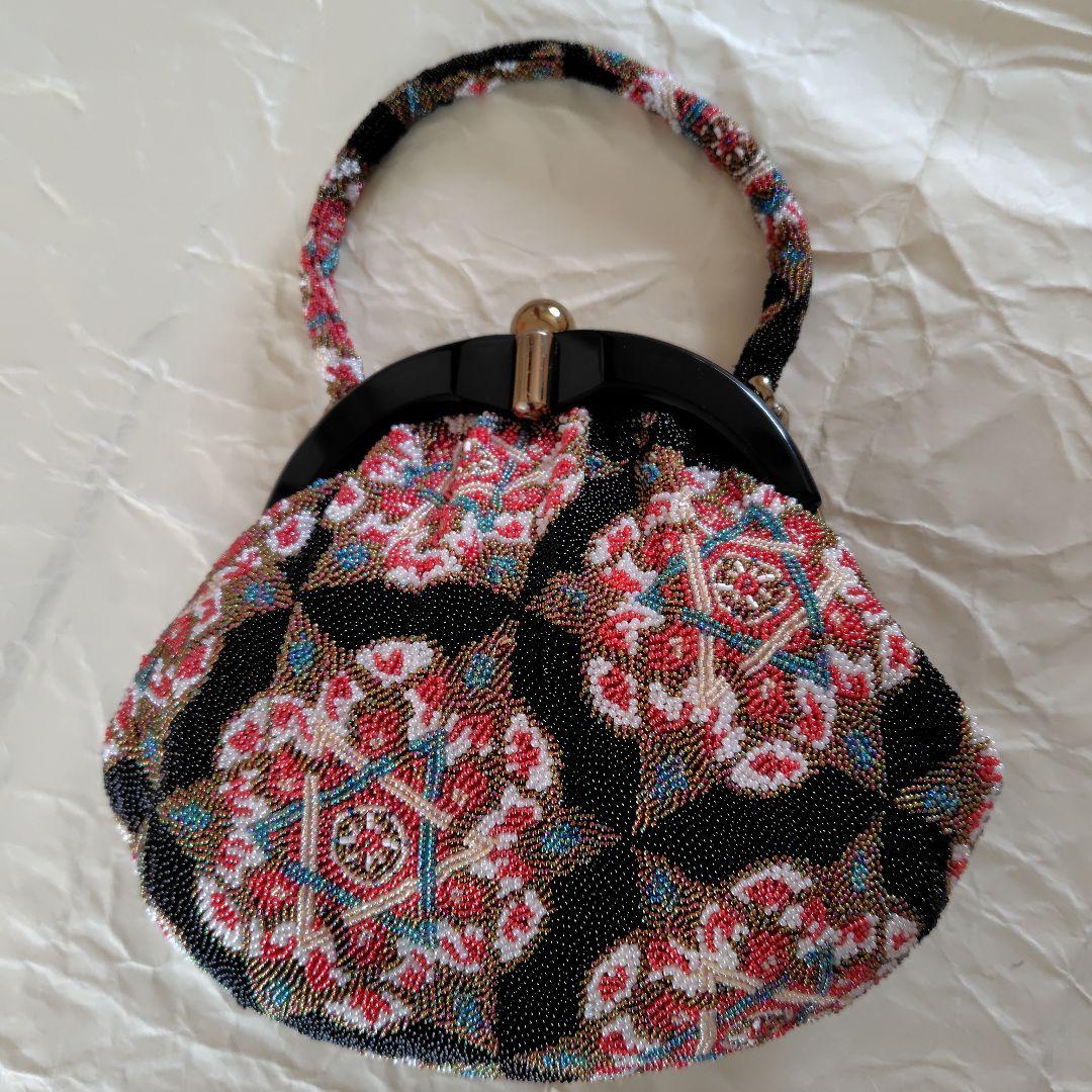 ビーズ刺繍　幾何学柄ハンドバッグ