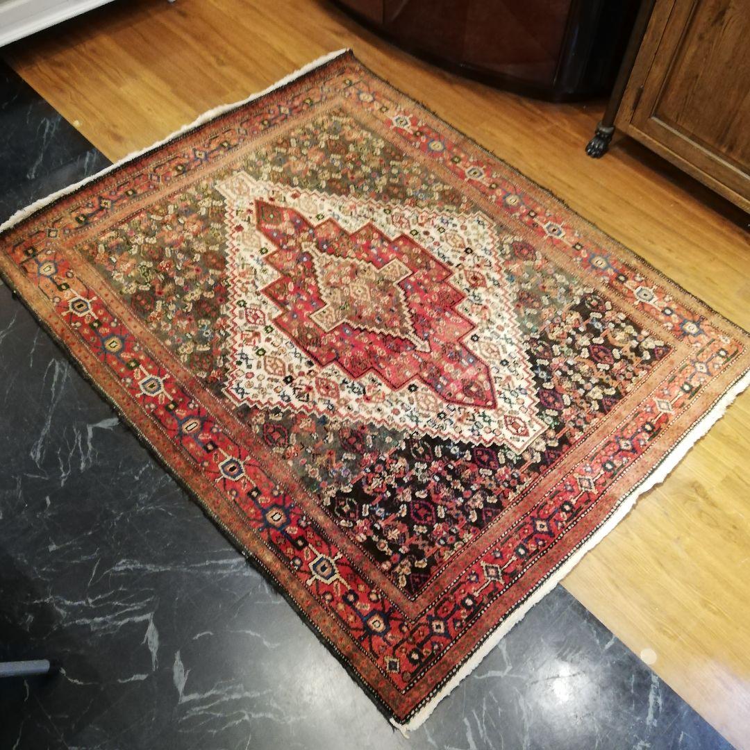 Φ 高級ペルシャ絨毯 セネ絨毯 ウール ヴィンテージ 129cm×163cm