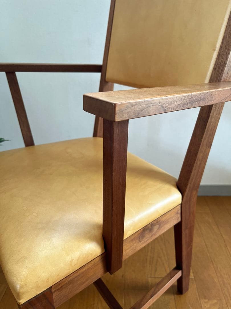 北の住まい設計社　アームチェア　① 北海道家具　本革ウォールナット　希少　モダン