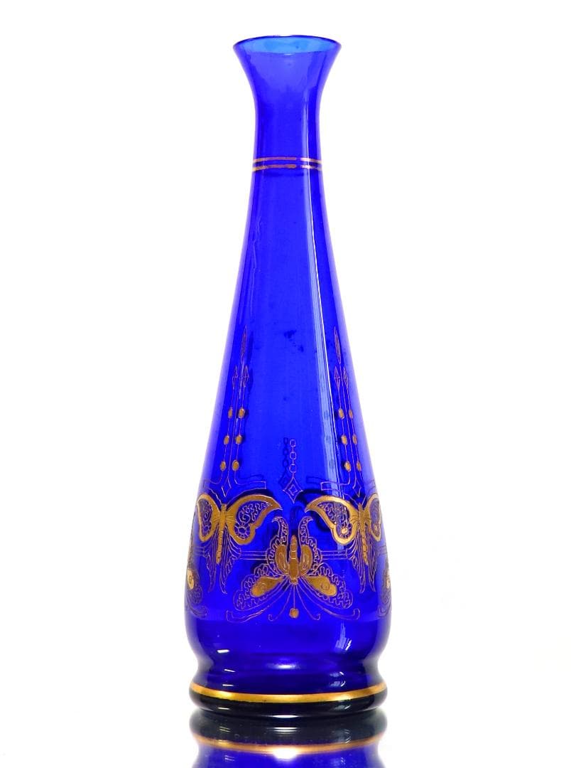 オールド・バカラ 24金彩蝶々文 ブルー 高級 一輪挿し 花瓶 バタフライ 青色