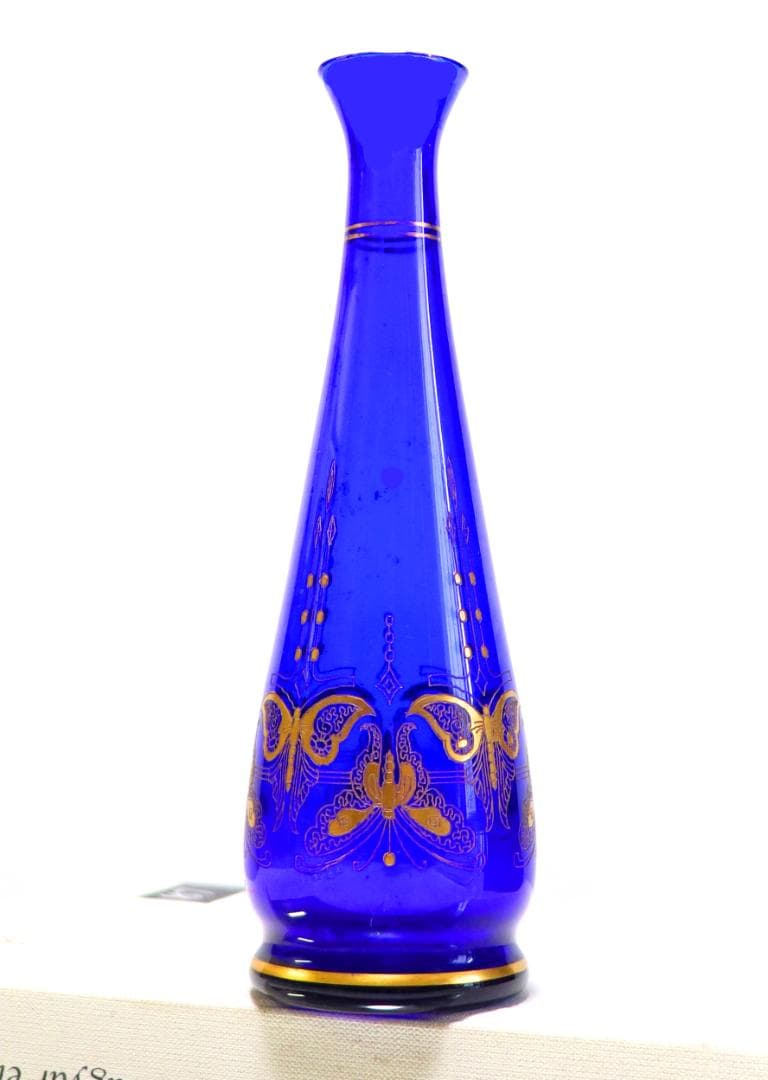 オールド・バカラ 24金彩蝶々文 ブルー 高級 一輪挿し 花瓶 バタフライ 青色