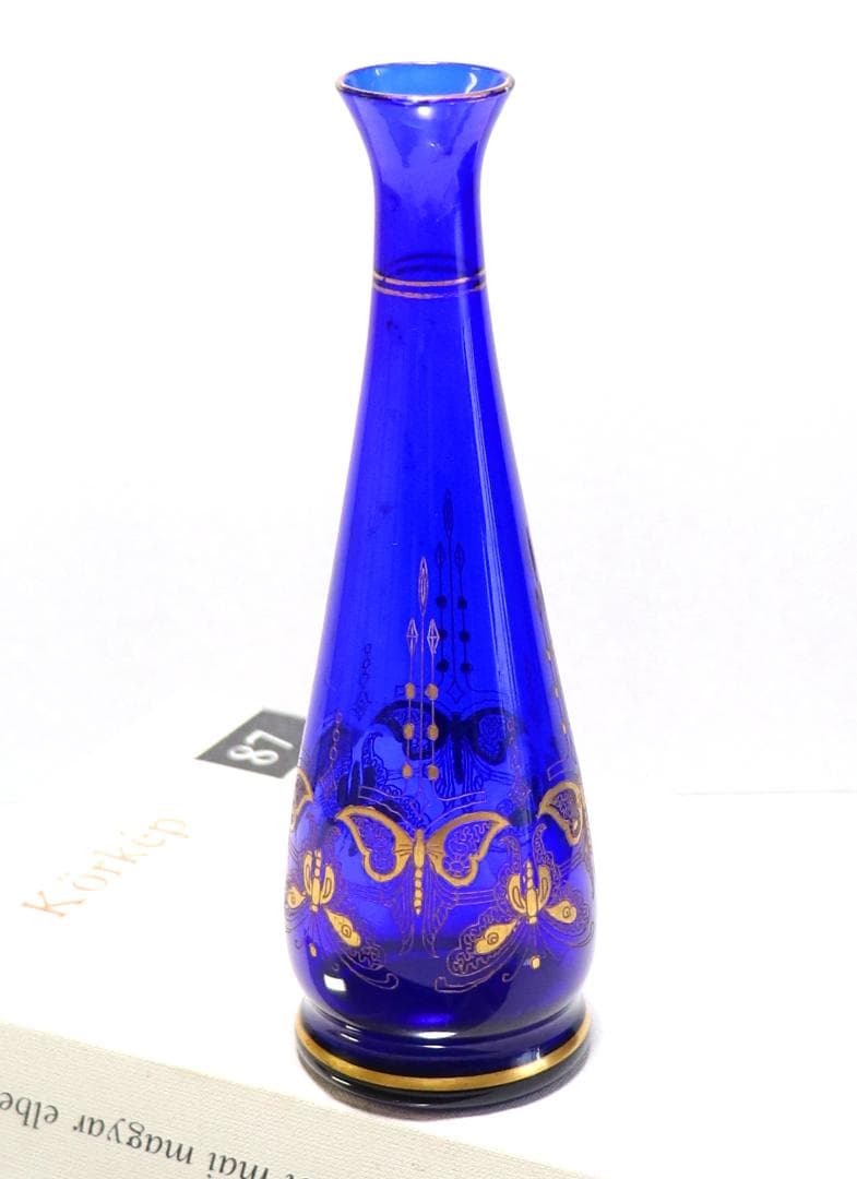 オールド・バカラ 24金彩蝶々文 ブルー 高級 一輪挿し 花瓶 バタフライ 青色