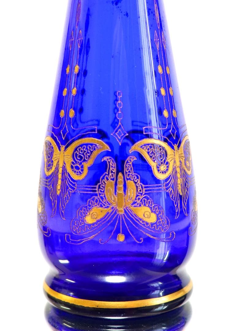 オールド・バカラ 24金彩蝶々文 ブルー 高級 一輪挿し 花瓶 バタフライ 青色