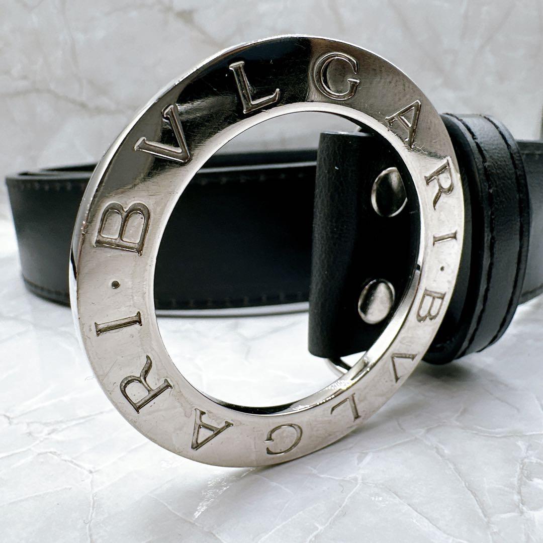 美品 ブルガリ ビーゼロワン ロゴマニアサークル ベルト シルバー金具 ブラック