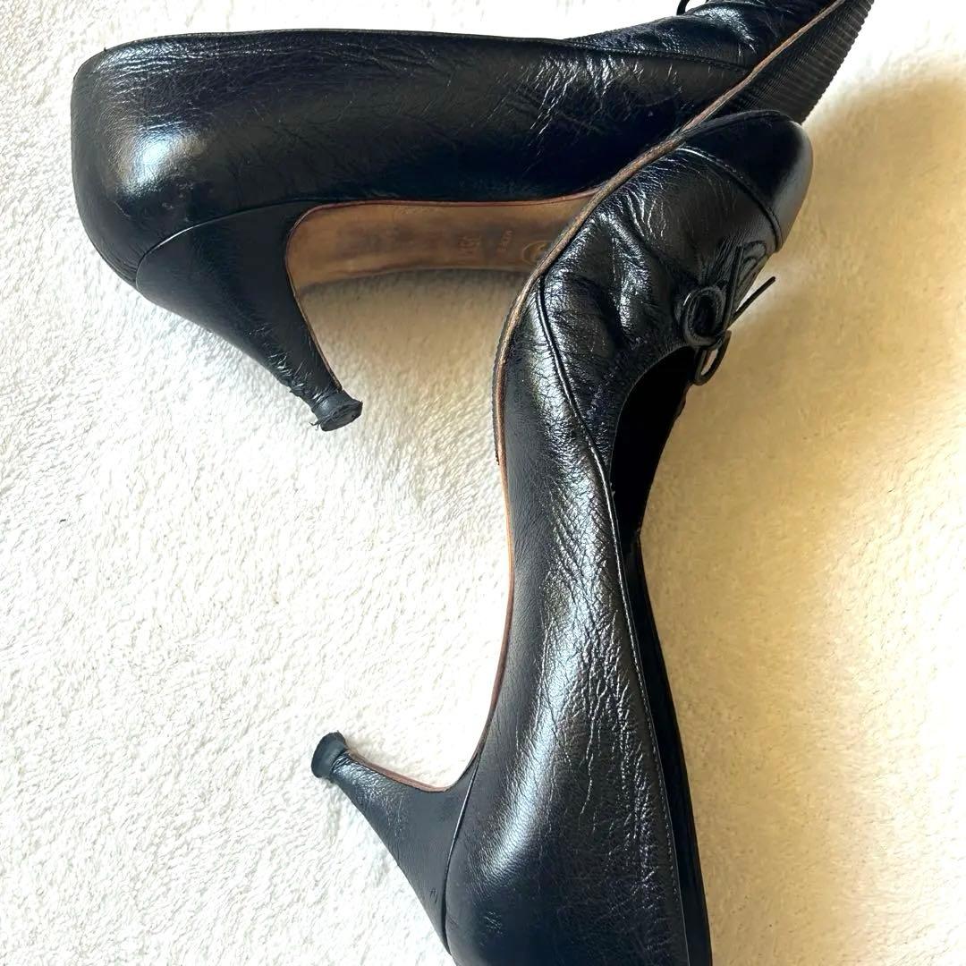 【美品】CHANEL パンプス　ココマーク　リボン　バレリーナ　パーティー　黒