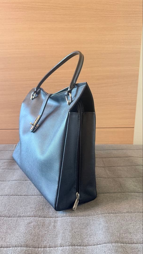 美品　濱野皮革工藝 グレースディライトトート ブラック× シルバー A4収納