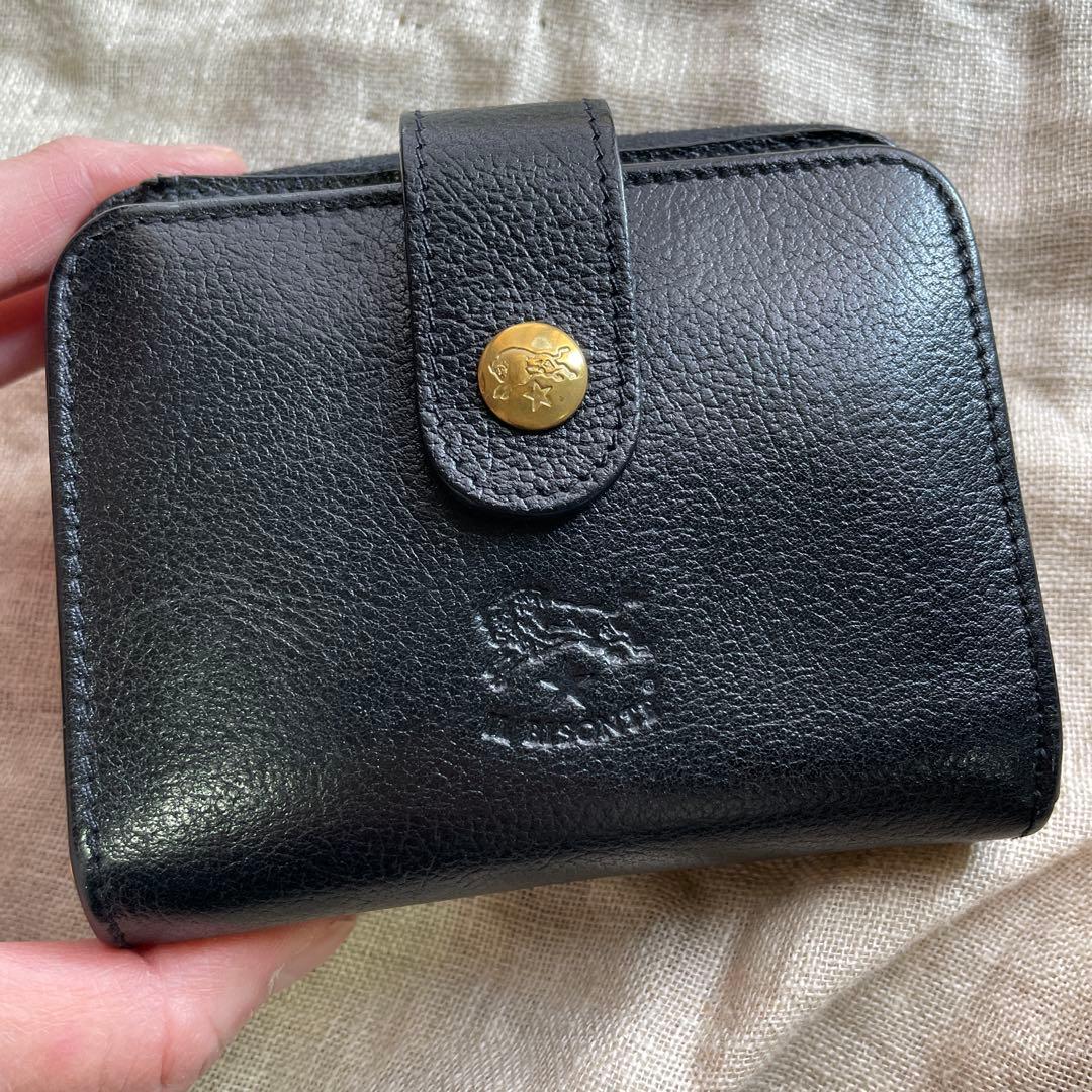 イルビゾンテ　レザー二つ折り財布　シボ　ブラック　黒　ユーズド