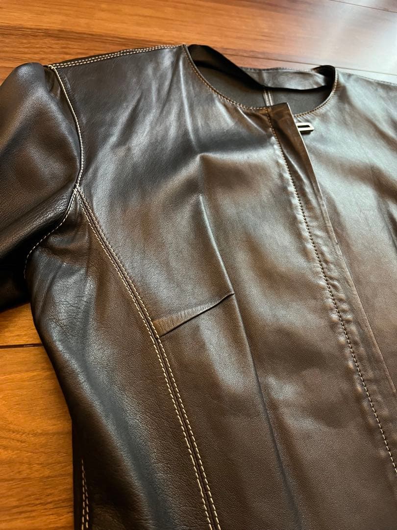 【MARGON】ブラック　レザージャケット　ステッチ　柔らか革100% イタリア