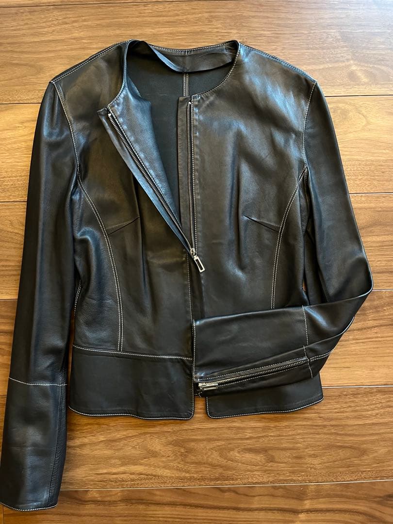 【MARGON】ブラック　レザージャケット　ステッチ　柔らか革100% イタリア