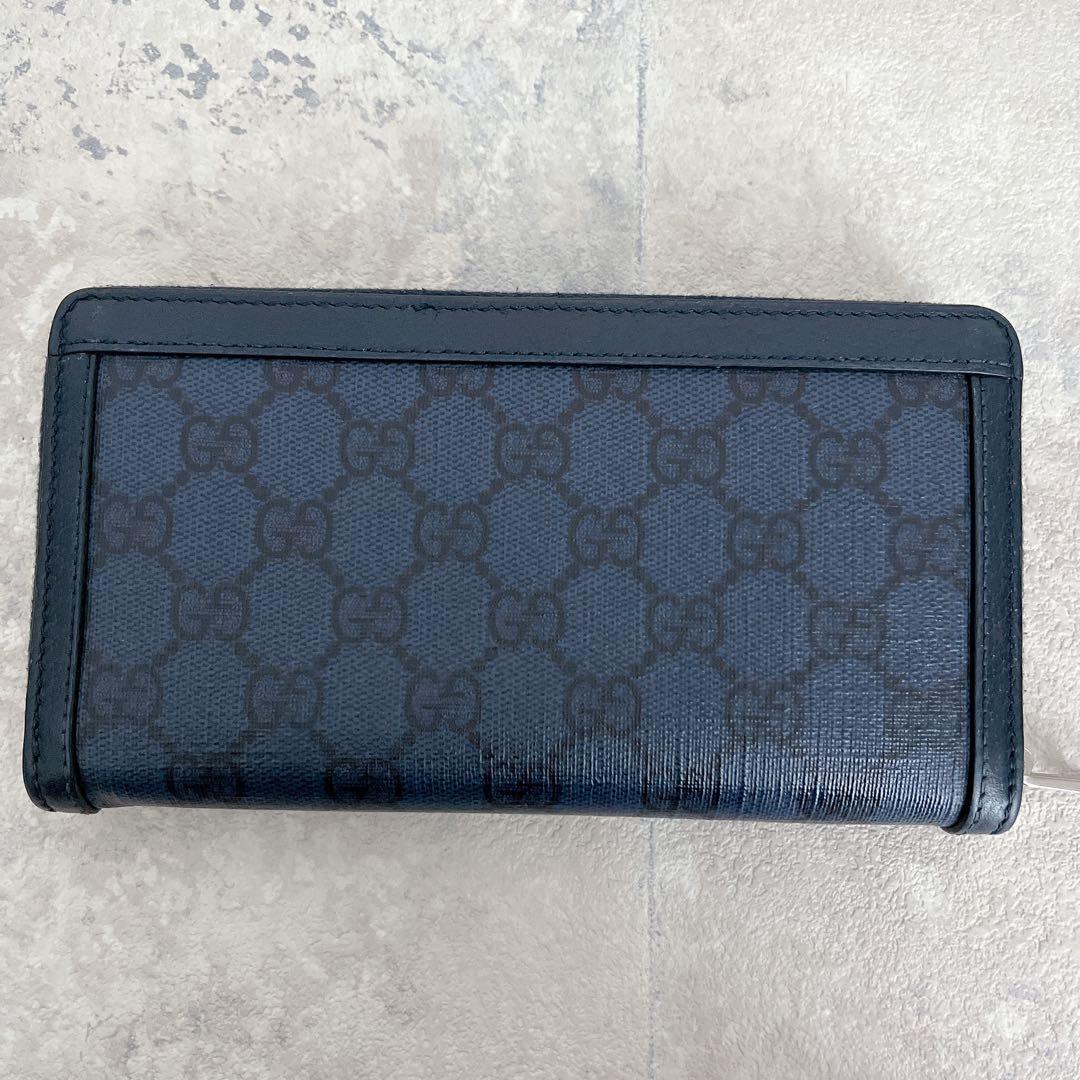 極美品✨GUCCI シマ インターロッキング ラウンドジップ PVC ネイビー