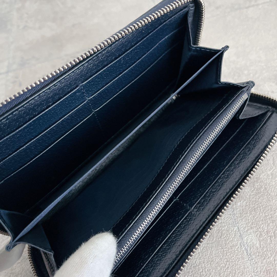 極美品✨GUCCI シマ インターロッキング ラウンドジップ PVC ネイビー