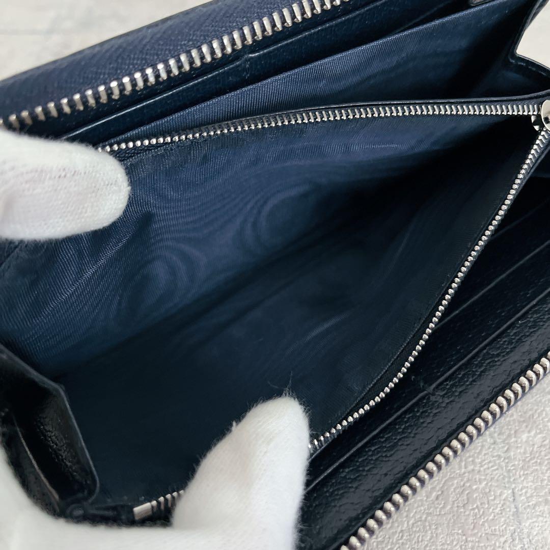 極美品✨GUCCI シマ インターロッキング ラウンドジップ PVC ネイビー