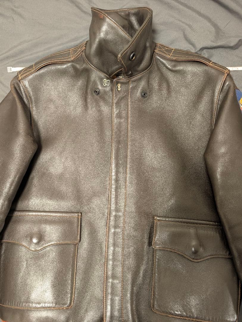 大幅値下☆希少Ｍ品番☆バズリクソンズ A-2 エアロレザー 赤リブ 馬革 36