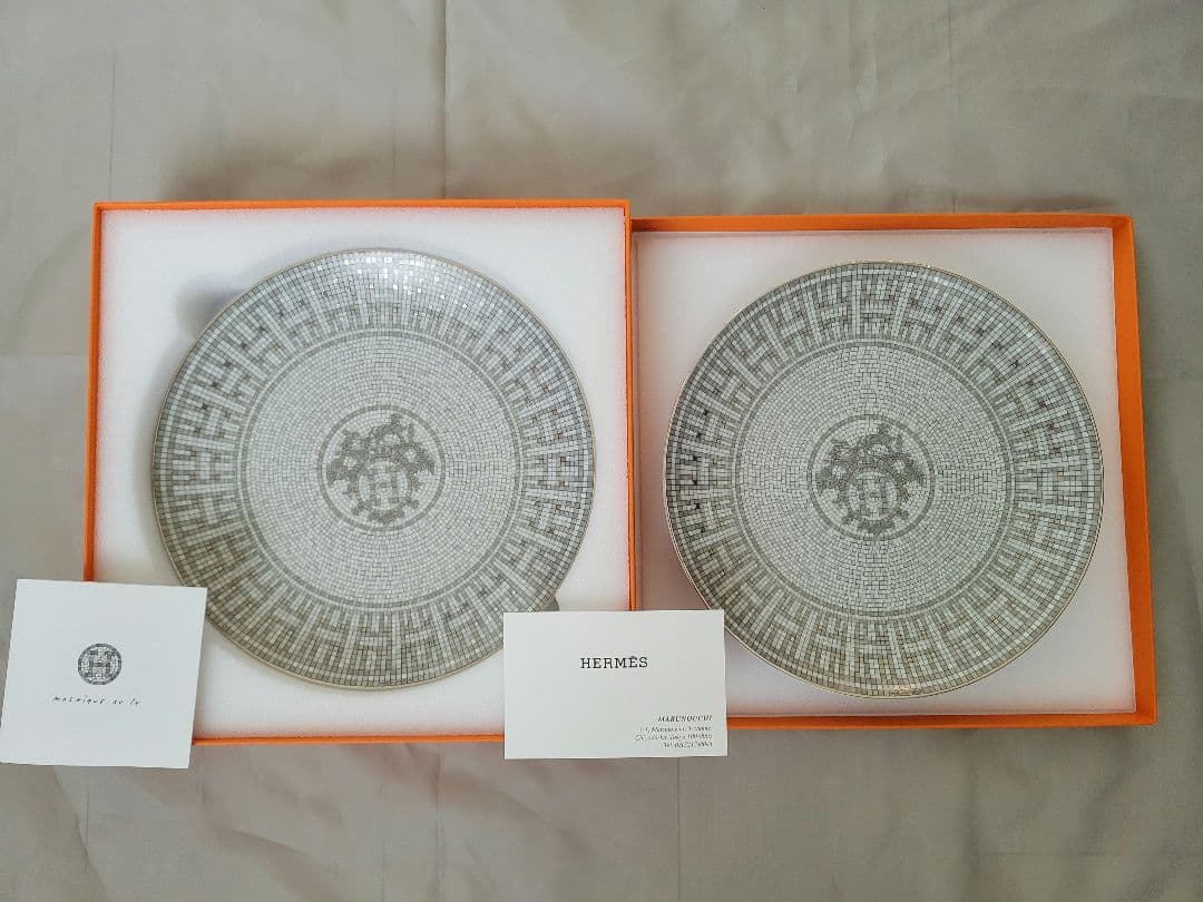 【新品未使用】HERMES モザイク24 プラチナ デザートプレート 2枚セット