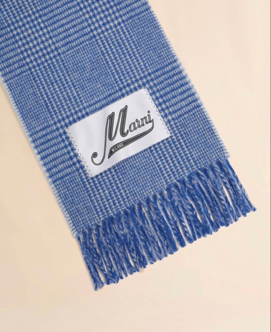 MARNI ライトブルー ウールスカーフ プリンス・オブ・ウェールズチェック柄