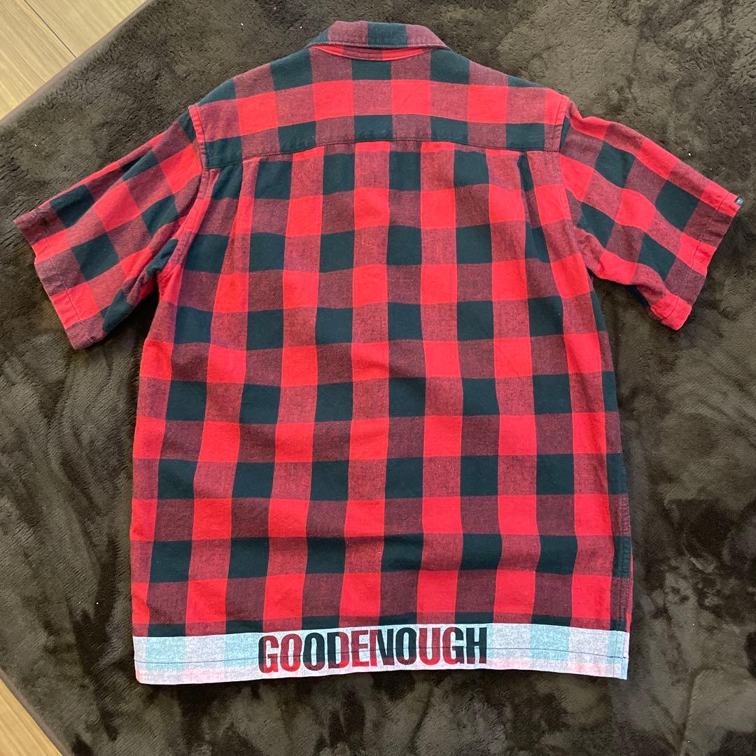 GOODENOUGH 半袖シャツ Lサイズ レッド・ブラックチェック