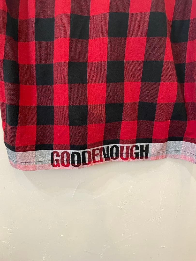 GOODENOUGH 半袖シャツ Lサイズ レッド・ブラックチェック
