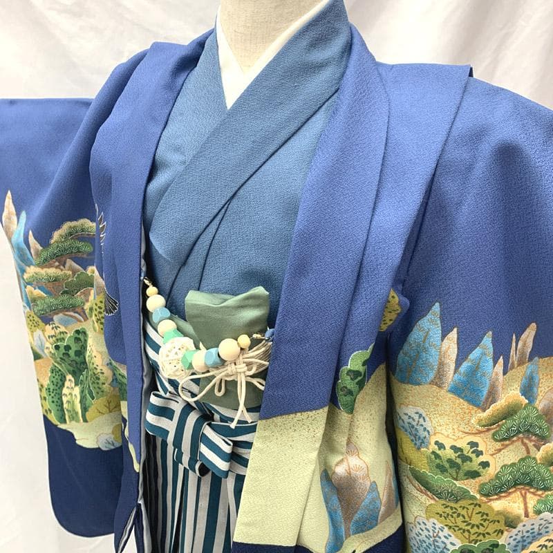 502ab28■七五三 五歳 男児 着物&羽織&袴&角帯&長襦袢 鷹 松■美品