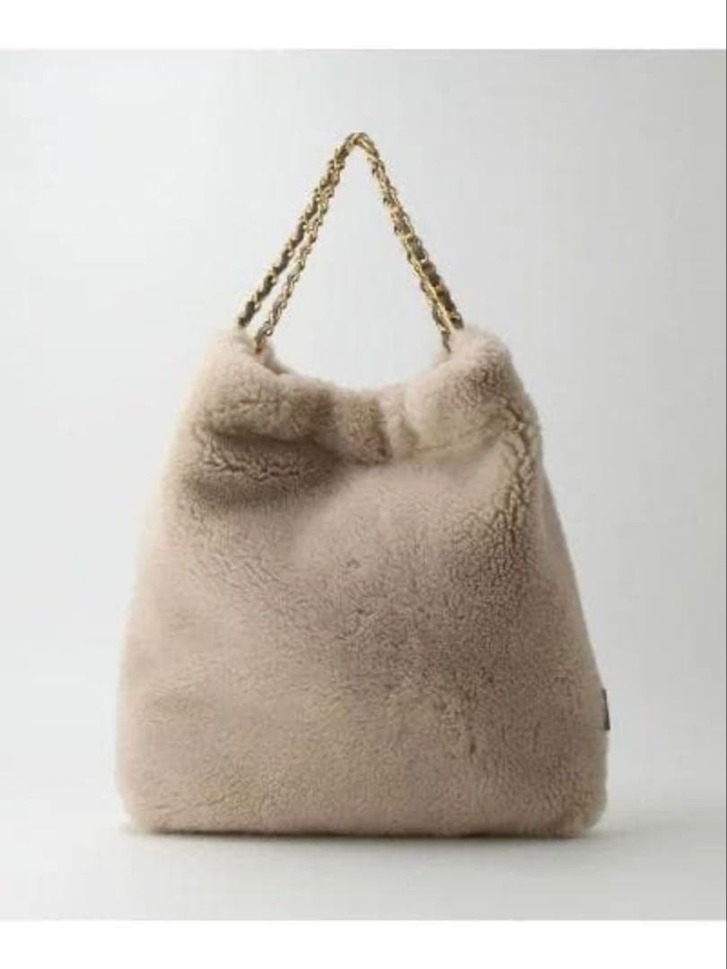 《美品》VIOLAd’ORO エコファー　チェーンボアトートバッグ　ベージュ