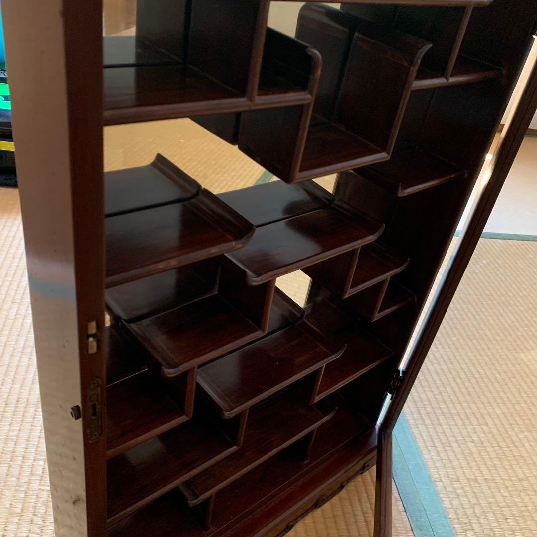 中古　中国 唐木 飾り棚 アンティーク ビンテージ ミラー 鏡 壁掛け