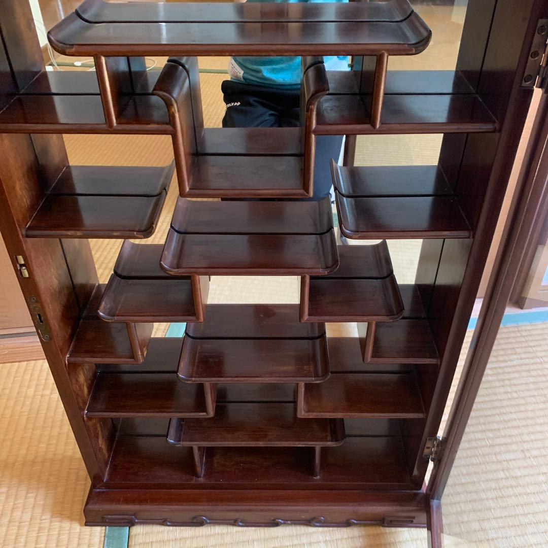 中古　中国 唐木 飾り棚 アンティーク ビンテージ ミラー 鏡 壁掛け