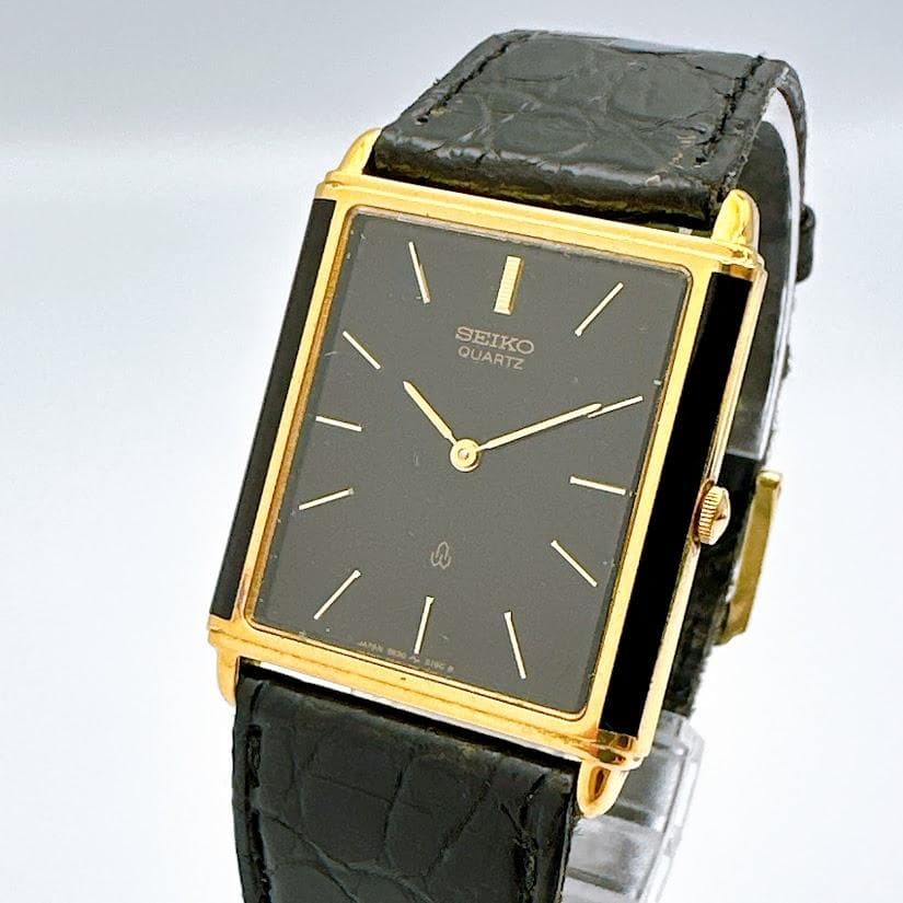 セイコー ヴィンテージ クォーツ メンズ腕時計 スクエア ゴールド ブラック