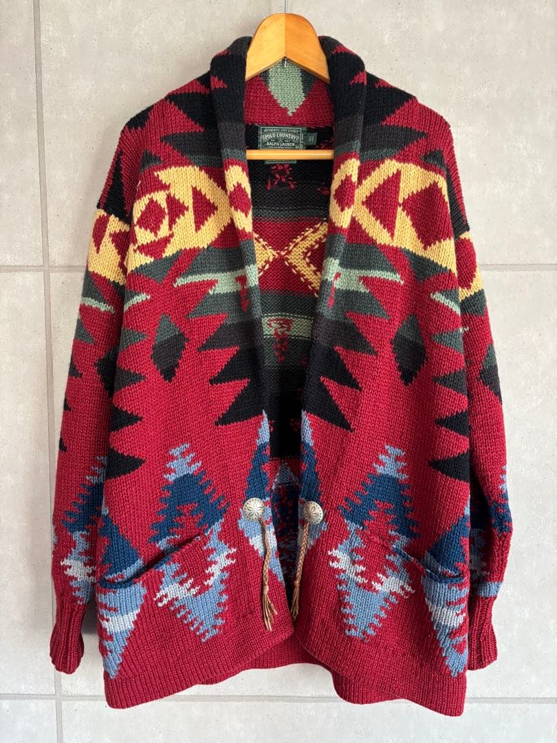 ラルフローレン　ポロカントリー　ネイティブ　カーディガン　コンチョ