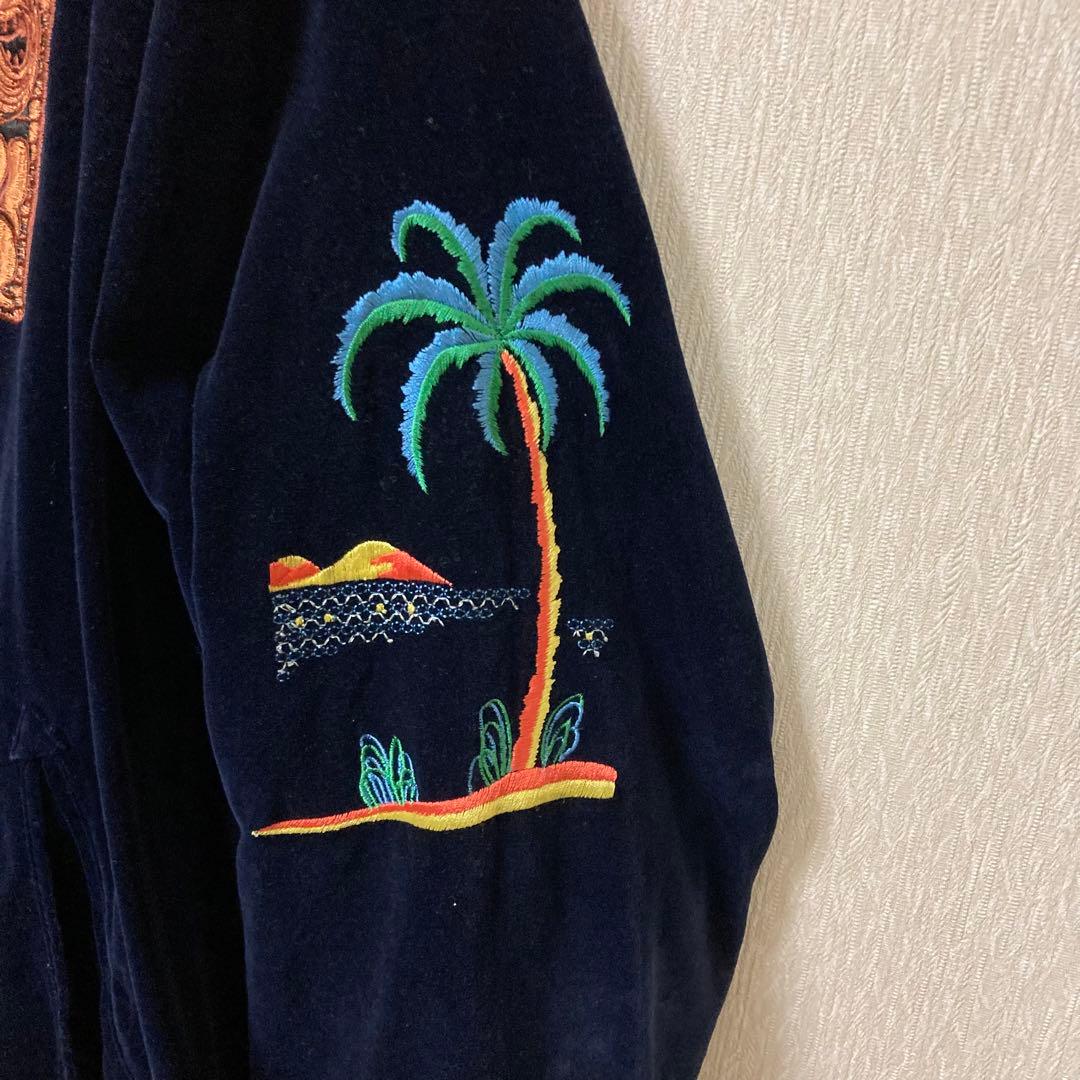 【希少】BGCO スカジャン 別珍 ベロア リバーシブル ハワイ ネイビー L