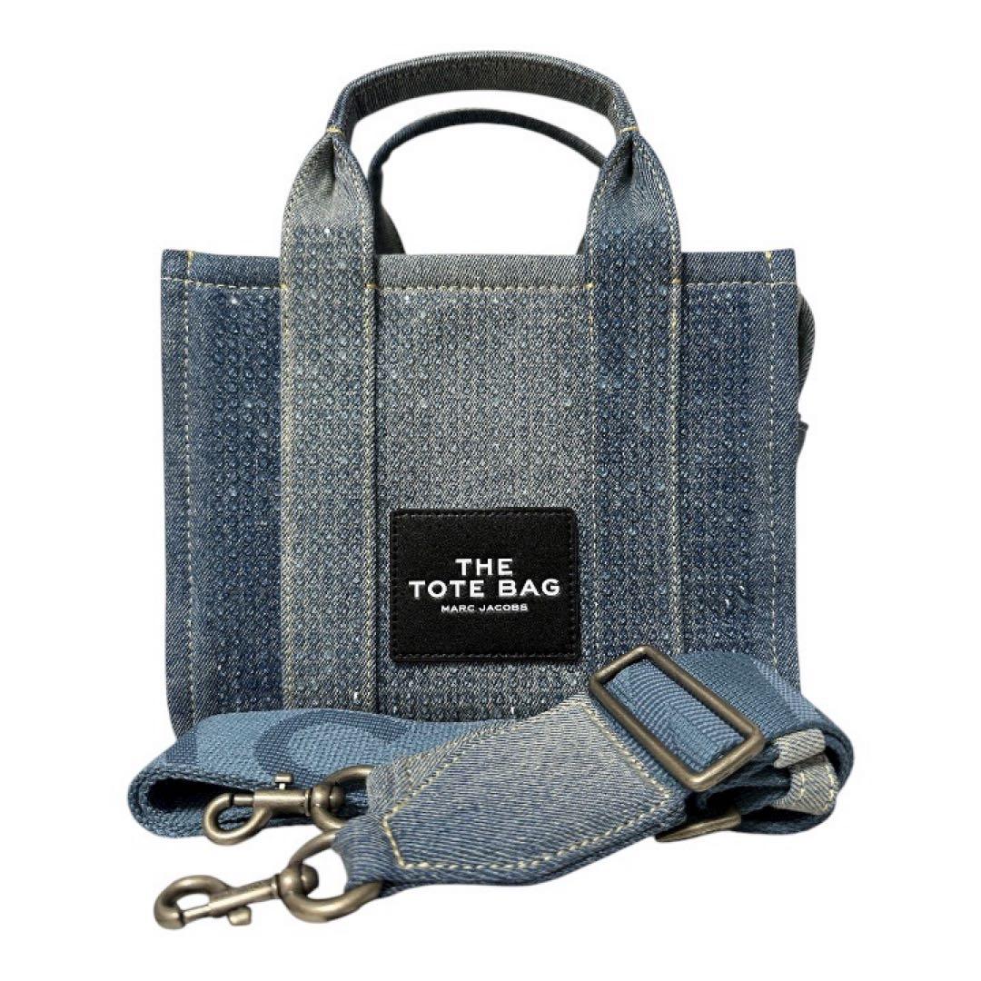 新品■マークジェイコブス ザ クリスタルデニムスモールトートバッグ ライトブルー