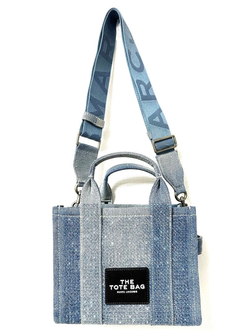 新品■マークジェイコブス ザ クリスタルデニムスモールトートバッグ ライトブルー