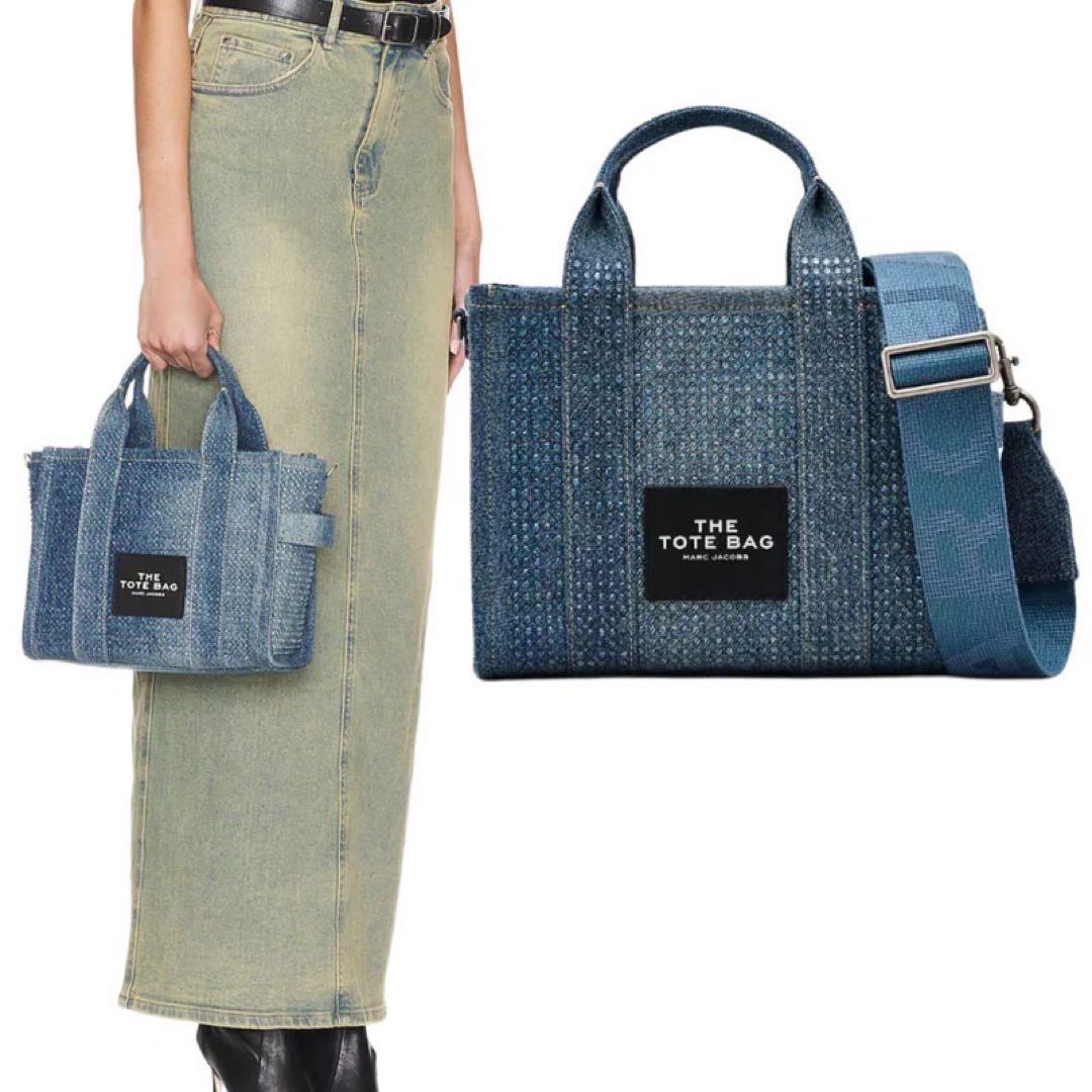新品■マークジェイコブス ザ クリスタルデニムスモールトートバッグ ライトブルー